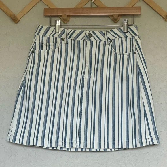 LOFT Blue and White Striped Denim Mini Skirt - Picture 1 of 7